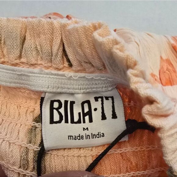 NWT Bila 77 Orange Floral Mini Skirt Smocked Waist Size Medium - Picture 4 of 10